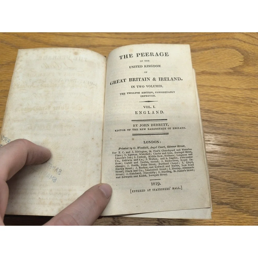 DEBRETT'S PEERAGE‎ of UNITED KINGDOM 1819, 12th Ed. Britain and Ireland Vol I-II